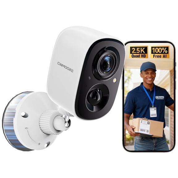CINMOORE 2.5K Wireless Home Security Cameras Outdoor WiFi, Non-Subscription AI Motion/Person Detection, 4MP Crystal Night Vision, Full Duplex 2-Way Audio, IP66 Waterproof Battery Powered, U.S. Cloud