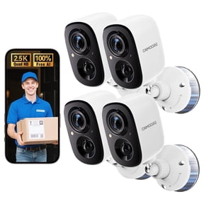 CINMOORE 2.5K Wireless Home Security Cameras Outdoor WiFi, Non-Subscription AI Motion/Person Detection, 4MP Crystal Night Vision, Full Duplex 2-Way Audio, IP66 Waterproof Battery Powered, 4-Pack