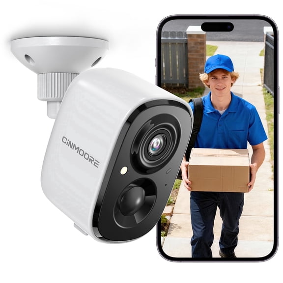 CINMOORE 2.5K Wireless Outdoor Security Camera, Color Night Vision, Battery Powered WiFi Camera, AI Motion Detection