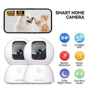 CINMOORE 3K 5MP Pet/Dog Camera with Phone App, Dual-Band WiFi 6 5GHz Indoor Camera for Home Security, Baby Camera Monitor, AI Tracking w/Facial Recognition, Pan/Tilt, 2-Way Talk, 64GB SD/Cloud, 2Pack