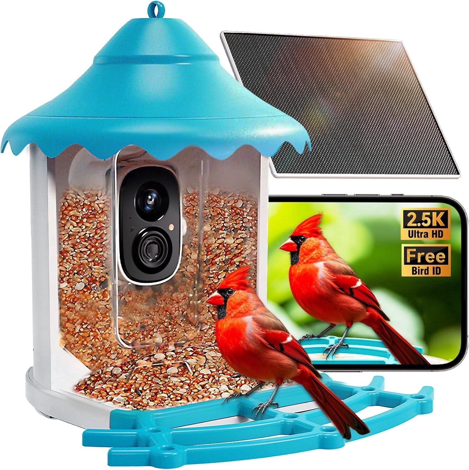 CINMOORE No-Monthly-Fees Solar Bird Feeder with 4MP Camera, Free AI Birds Species Identification, 2.5K Smart Bird House with Cam, Instant Arrival Alerts, Squirrel-Proof, Ideal Gift for Birds Lover