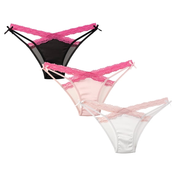 CINOON Lace Underwear for Women Sexy Invisible Briefs Floral Hollow out Panties, 3-Pack, M, L.