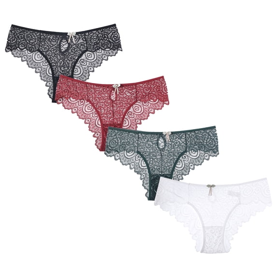 CINOON Lace Underwear for Women Sexy Bikini Invisible Briefs Floral Hollow out Panties, 4-Pack, S-XL