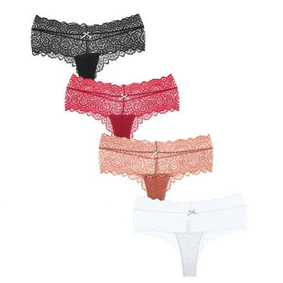 CINOON Lace Underwear for Women Sexy Bikini Invisible Briefs Floral Hollow out Panties, 4-Pack, S-XL