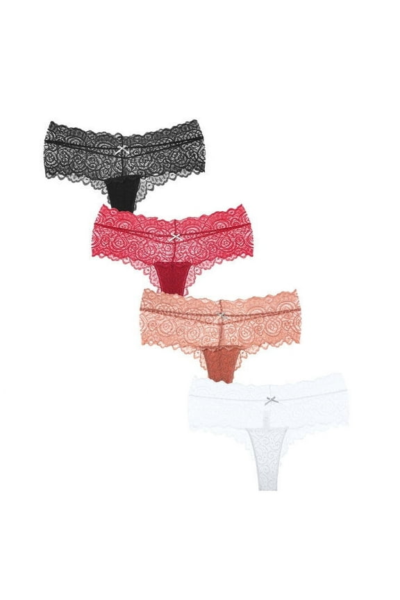 Lace Underwear for Women Sexy Bikini Invisible Briefs Floral Hollow out Panties, 4-Pack, S-XL