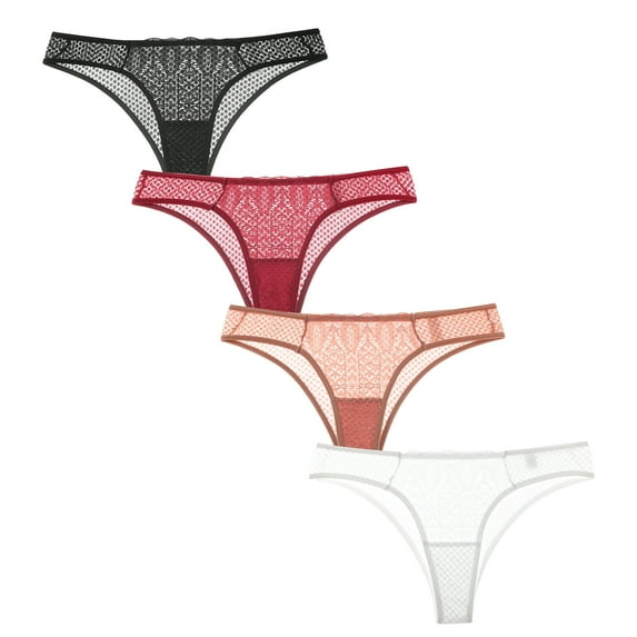 CINOON Lace Underwear for Women Sexy Invisible Briefs Floral Hollow out Panties, 4-Pack, S-XL