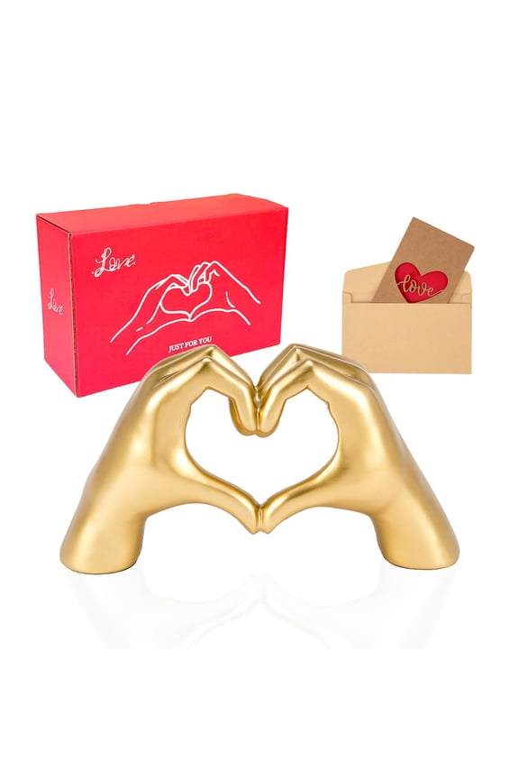 Gold Heart Hand Sculpture, Small Statue Decor Book Shelf Table, Modern Finger Statue Living Room Bedroom Home Decoration, Symbol of Love Gift Birthday Valentine's Day Mother's Day C113