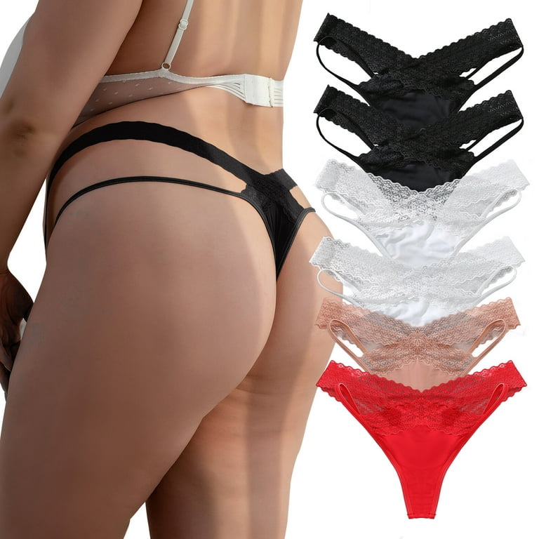CINVIK 6 Pack Lace Thongs Seamless Sexy Cross Strap Panties No Show  Invisible Hipster Tanga Underwear Size 2XL