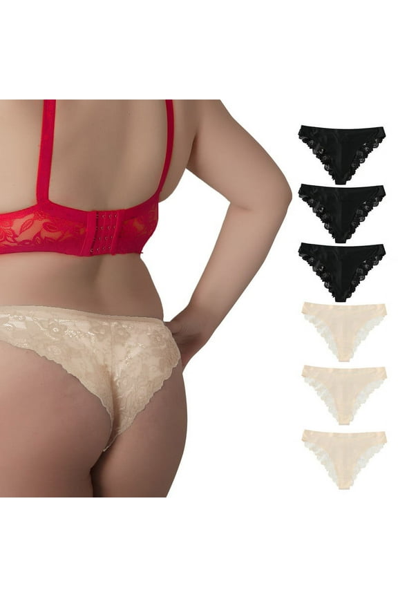 Sexy Lace Underwear Seamless Lace Flower Bikini, High Cut See-Through Smoothing Panties, Size 2XL