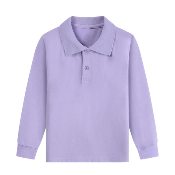 CINVREST Boys Girls School Uniform Polo-Collar Long Sleeve Button Tees Back To School Comfy Soft Casual Polos Shirt 2-15Y (7 Years, Purple)