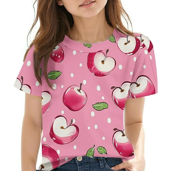 CINVREST Cotton Cute Tops for Girls 3-14 Years Kids Casual Summer Tshirts Short Sleeve Floral Graphic Tees (13 Years, Pink A)