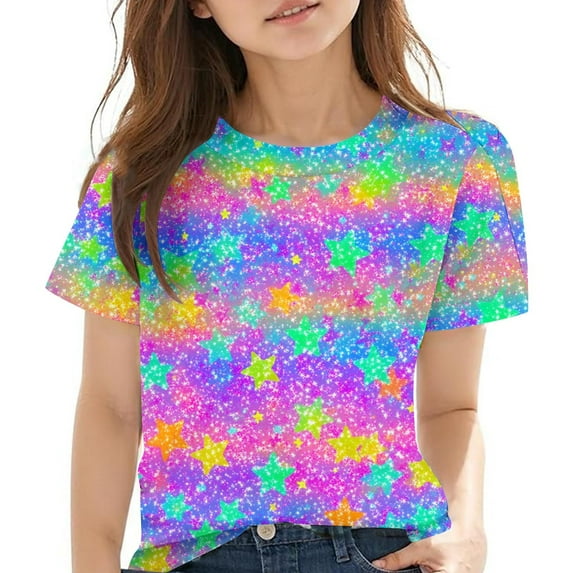 CINVREST Cotton Cute Tops for Girls 3-14 Years Kids Casual Summer Tshirts Short Sleeve Floral Graphic Tees (9 Years, Purple)