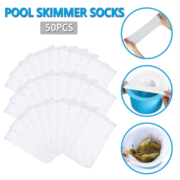 CINYOYO 50 Pack Pool Skimmer Socks Perfect Savers for Filters, Baskets and Skimmers, Fine Mesh Socks Cleans Debris and Leaves for Inground or Above Ground Pools Skimmer Basket