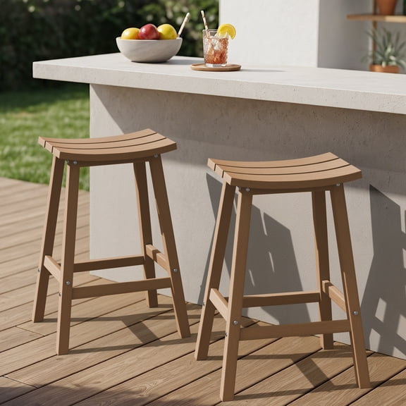 CIOKEA 29'' Bar Stools set of 2, All-Weather Durable Heavy Duty HDPE Stools with Footrest, Waterproof Patio Seats Modern Bar Height Stools for Indoor/Outdoor, Classic Brown