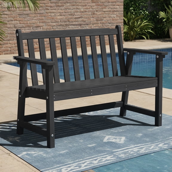 CIOKEA 48”Outdoor Bench for 2-Person, HDPE Garden Bench with 550 lbs Weight Capacity, All-Weather Fade-Resistant Patio Benches for Garden, Porch, Backyard and Park, Black