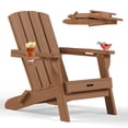thumbnail image 1 of Folding Adirondack Chair, HDPE All-Weather Lawn Chair with 2 Cup Holder, Patio Garden Outdoors Fire Pit, Oiled Teak, 1 of 8