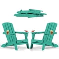 thumbnail image 1 of Folding Adirondack Chair set of 2, HDPE All-Weather Lawn Chair with 2 Cup Holder, Patio Garden Outdoors Fire Pit, Aqua, 1 of 8