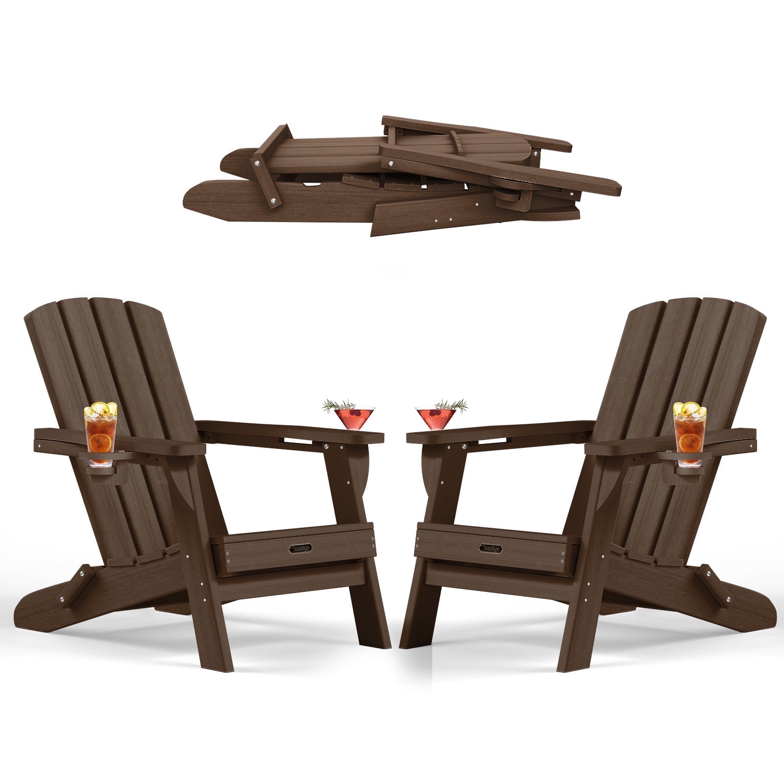 Folding Adirondack Chair set of 2, HDPE All-Weather Lawn Chair with 2 ...