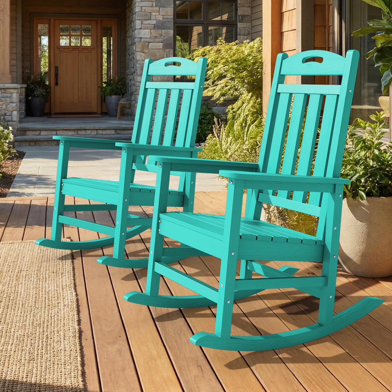 Outdoor Oversized Rocking Chair set of 2, HDPE High Back Patio Rocking ...