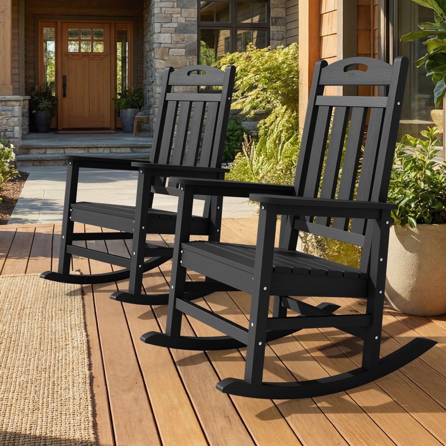Outdoor Oversized Rocking Chair set of 2, HDPE High Back Patio Rocking ...