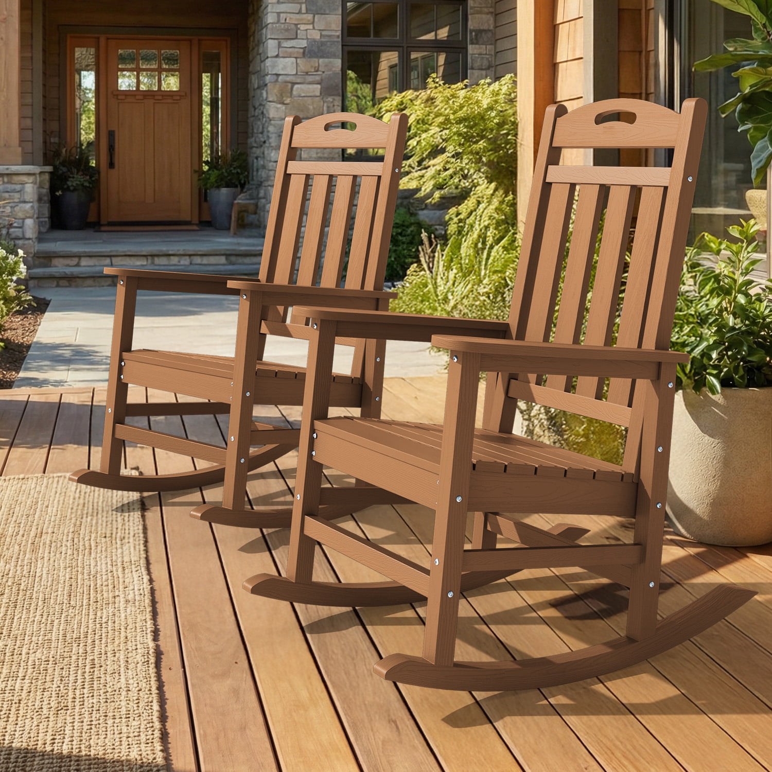 Outdoor Oversized Rocking Chair set of 2, HDPE High Back Patio Rocking ...