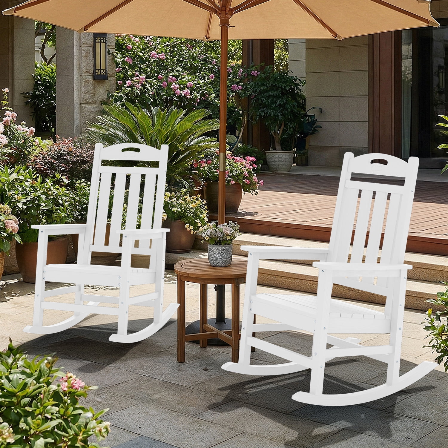Outdoor Oversized Rocking Chair set of 2, HDPE High Back Patio Rocking ...