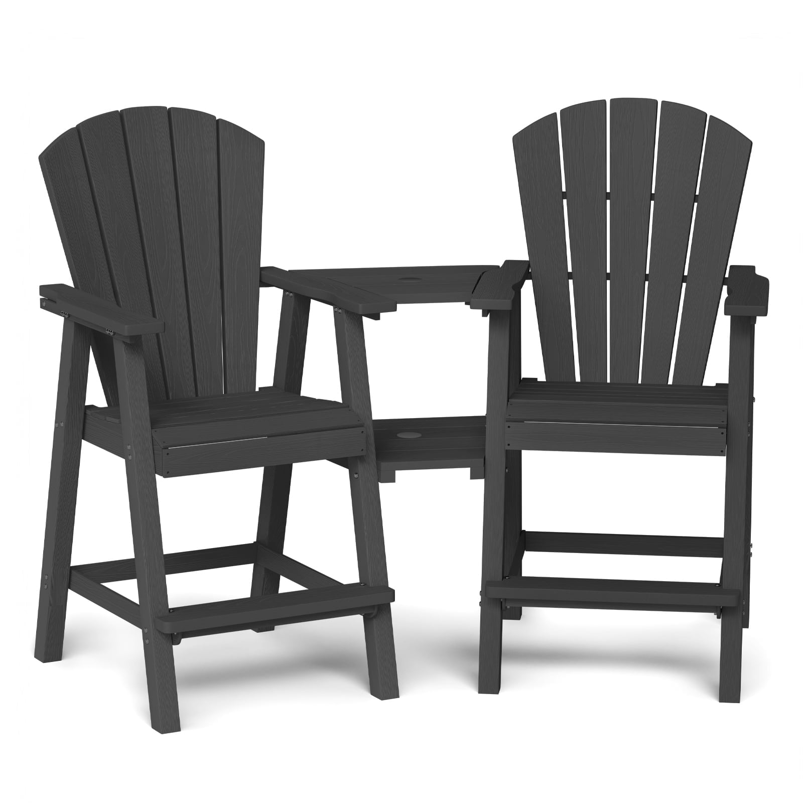 CIOKEA Tall Adirondack Chair Set of 2, All Weather HDPE Patio Chairs with Double Removable Connecting Trays for Balcony, Deck, Backyard, Patio, Garden, Black