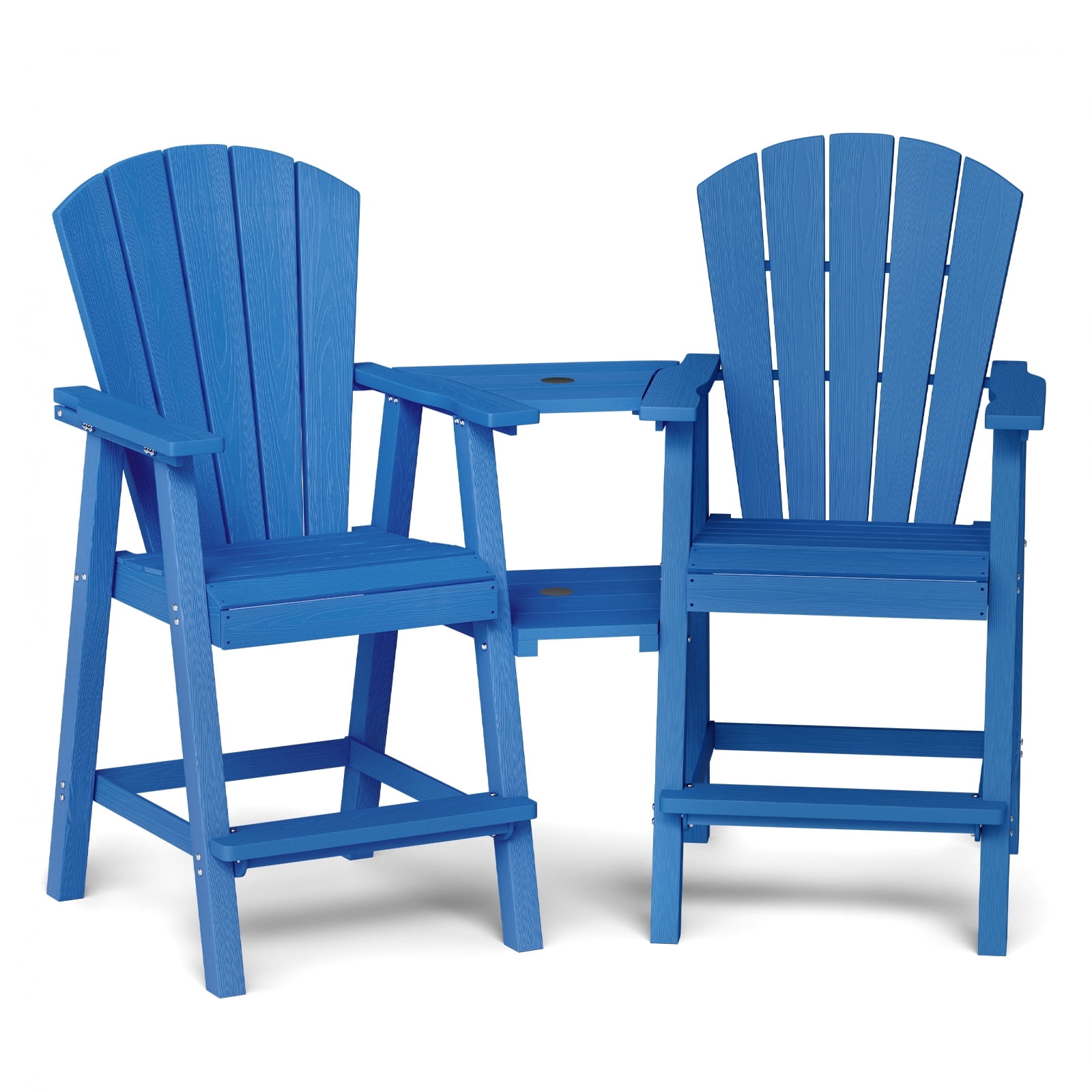 CIOKEA Tall Adirondack Chair Set of 2, All Weather HDPE Patio Chairs with Double Removable Connecting Trays for Balcony, Deck, Backyard, Patio, Garden, Blue