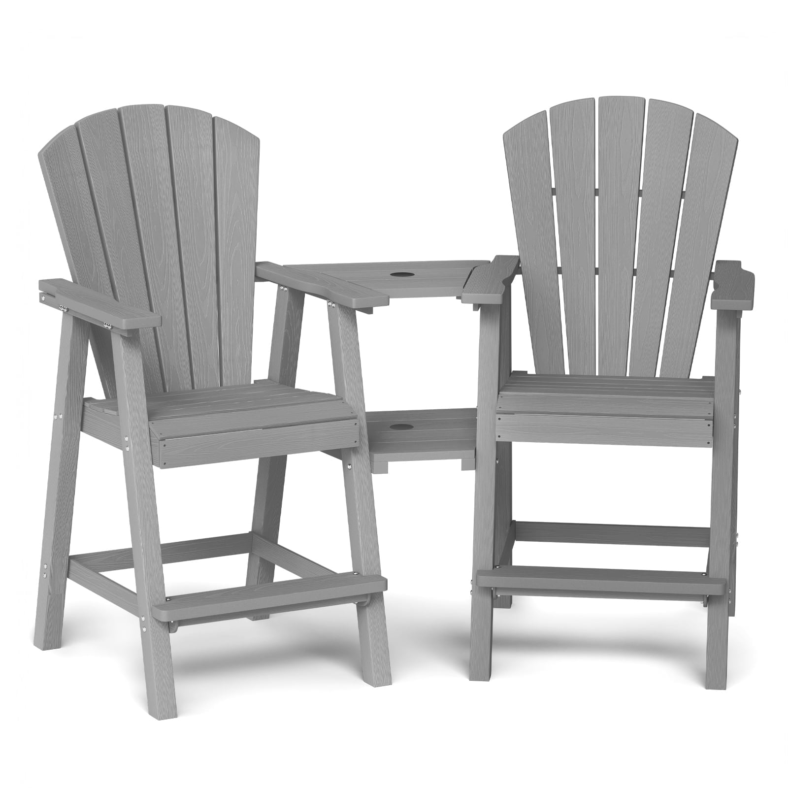 CIOKEA Tall Adirondack Chair Set of 2, All Weather HDPE Patio Chairs with Double Removable Connecting Trays for Balcony, Deck, Backyard, Patio, Garden, Gray