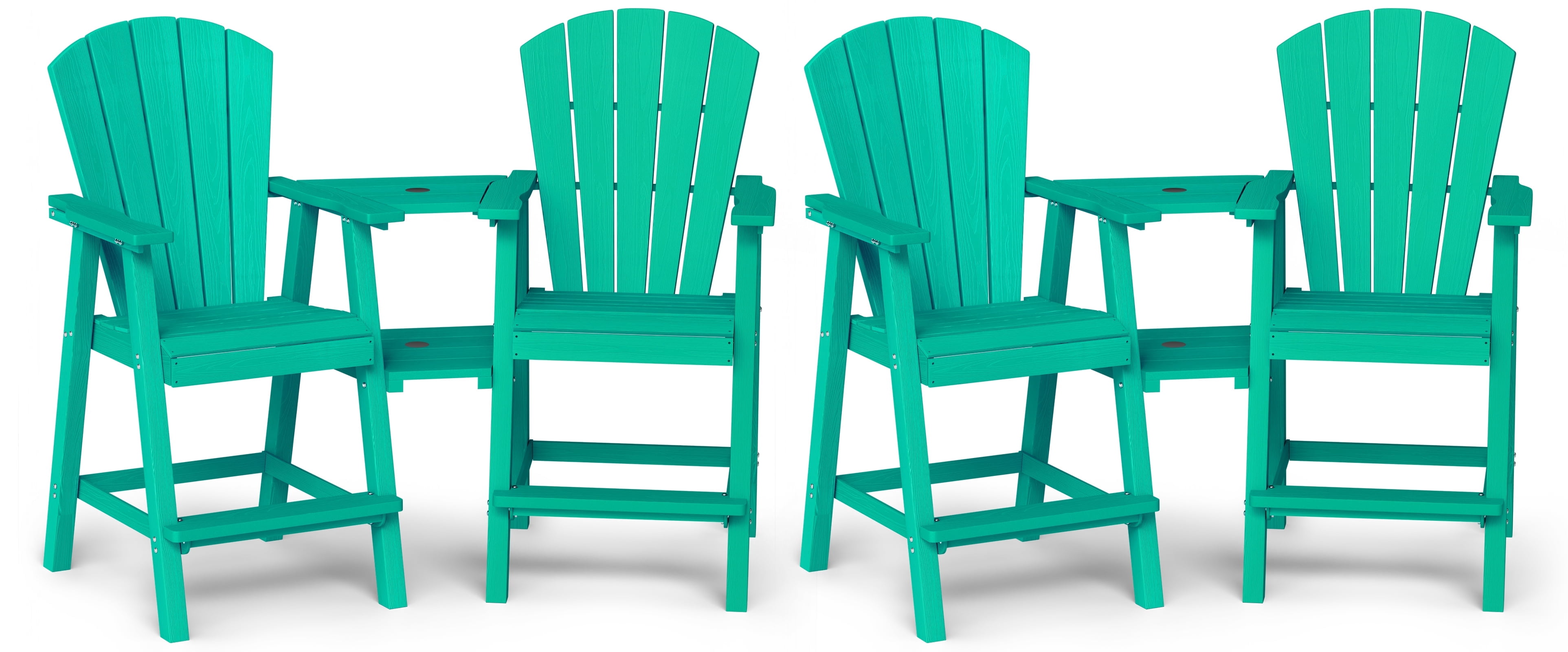 CIOKEA Tall Adirondack Chair Set of 4, All Weather HDPE Patio Chairs with Double Removable Connecting Trays for Balcony, Deck, Backyard, Patio, Garden, Baby Blue