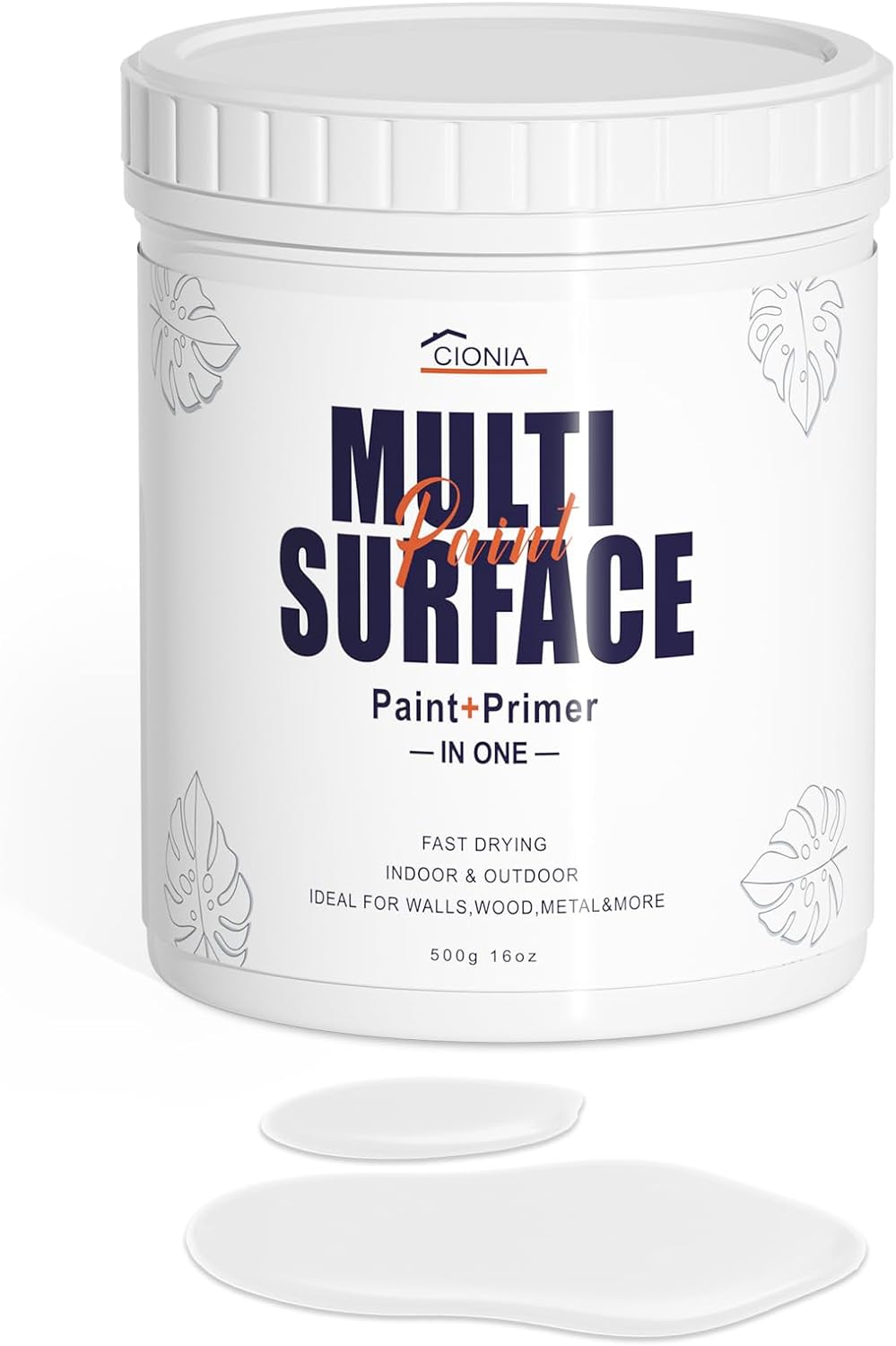 CIONIA All-Purpose Paint, 16 Oz - Furniture and Cabinet Paint for Interior/Exterior - No Sanding, Quick Drying - Water Based Multi Surface Paint for Wood, Walls, Metal, and More - White