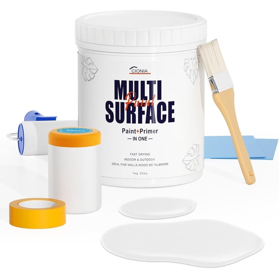 CIONIA All-in-One Paint - Multi Surface White Paint - Furniture and Cabinet for Interior/Exterior - No Sanding, Quick Drying, Perfect for Wood, Wall, Metal and More, 32 Oz