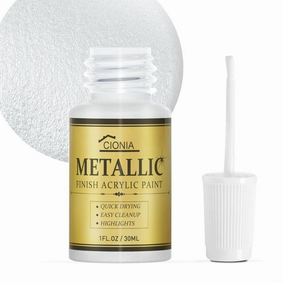 CIONIA Metallic Acrylic Paint, Gold Leaf Paint for Arts and Crafts, Home Decor, Wall Decor - Water-Based, Non-Toxic & Odorless, Non-Fading Formula for Lasting Brilliance(1 Fl Oz,Antique Silver)