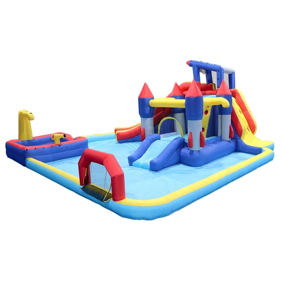 CIPACHO 10 in 1 Giant Kids Water Park, Kids Inflatable Bouncer with Slide, Splash Pool, Water Gun, Basketball, Climbing Wall, Soccer and Blower