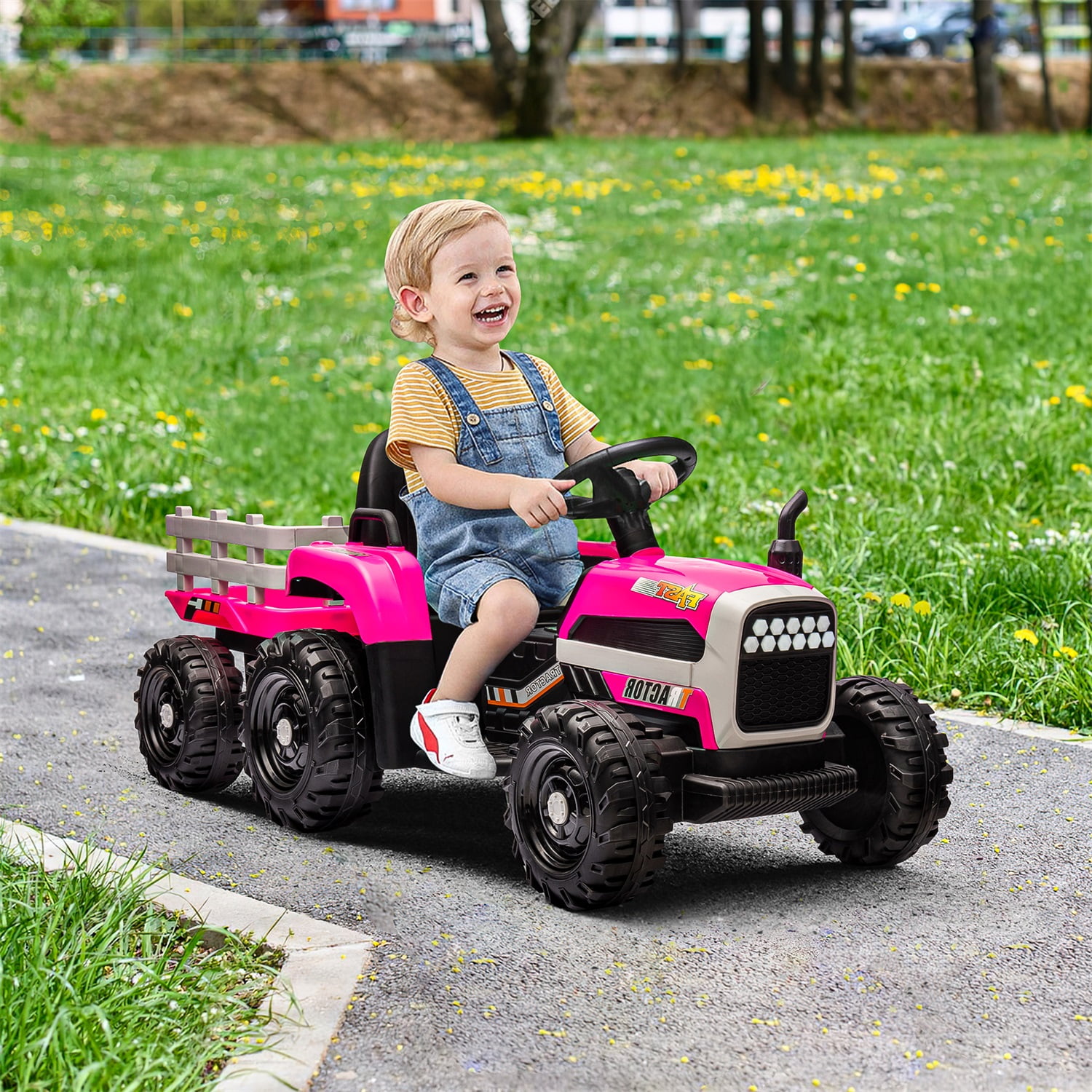 CIPACHO 12V Battery-Powered Kids Toy Tractor with Trailer and 3-Gear-Shift Ground Loader Ride On with USB&Bluetooth, Red CIPACHO 12V Battery-Powered Kids Toy Tractor with Trailer and 3-Gear-Shift Ground Loader Ride On with USB&Bluetooth, Red