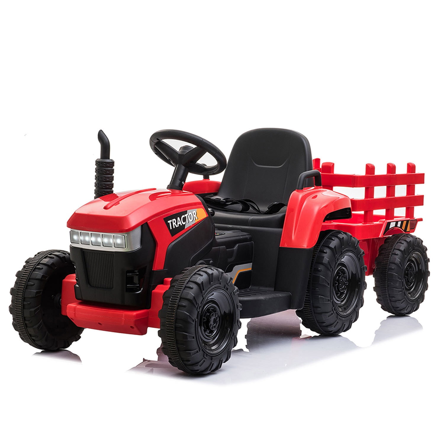 CIPACHO 12V Battery-Powered Toy Tractor with Trailer and 35W Dual Motors, 3-Gear-Shift Ground Loader Ride On with LED Lights and USB Audio Functions, Red