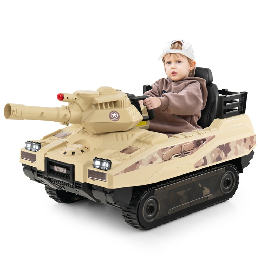 CIPACHO 12V Electric Kids Ride On Tank with Rotatable Turret and 8 Missiles for Kids Aged 3-8, Battery Powered Electric Car Toy, Khaki CIPACHO 12V Electric Kids Ride On Tank with Rotatable Turret and 8 Missiles for Kids Aged 3-8, Battery Powered Electric Car Toy, Khaki