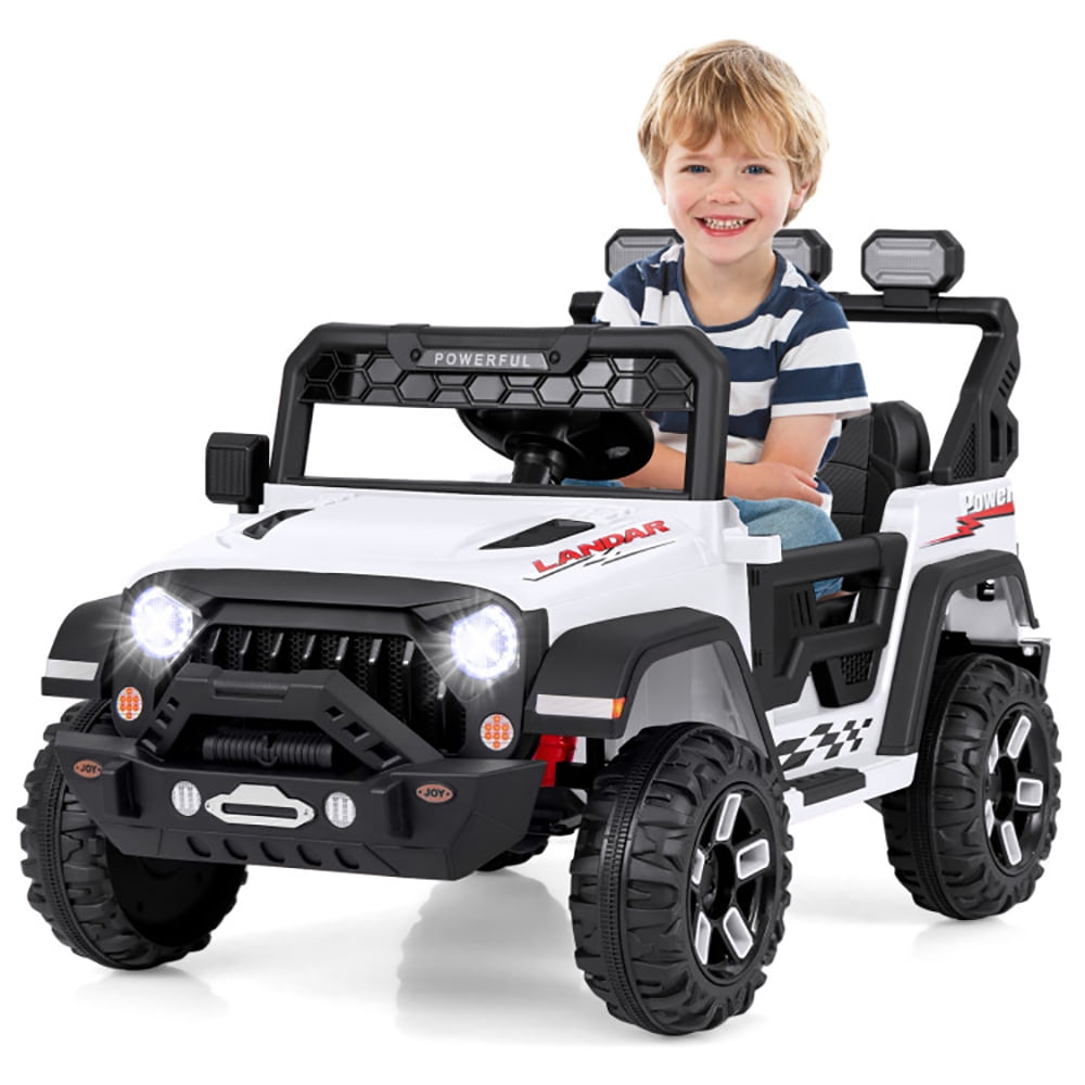 CIPACHO 12V Electric Kids Ride on Truck with Remote Control and Music, Battery Powered Electric Vehicle Jeep Car Toy, White
