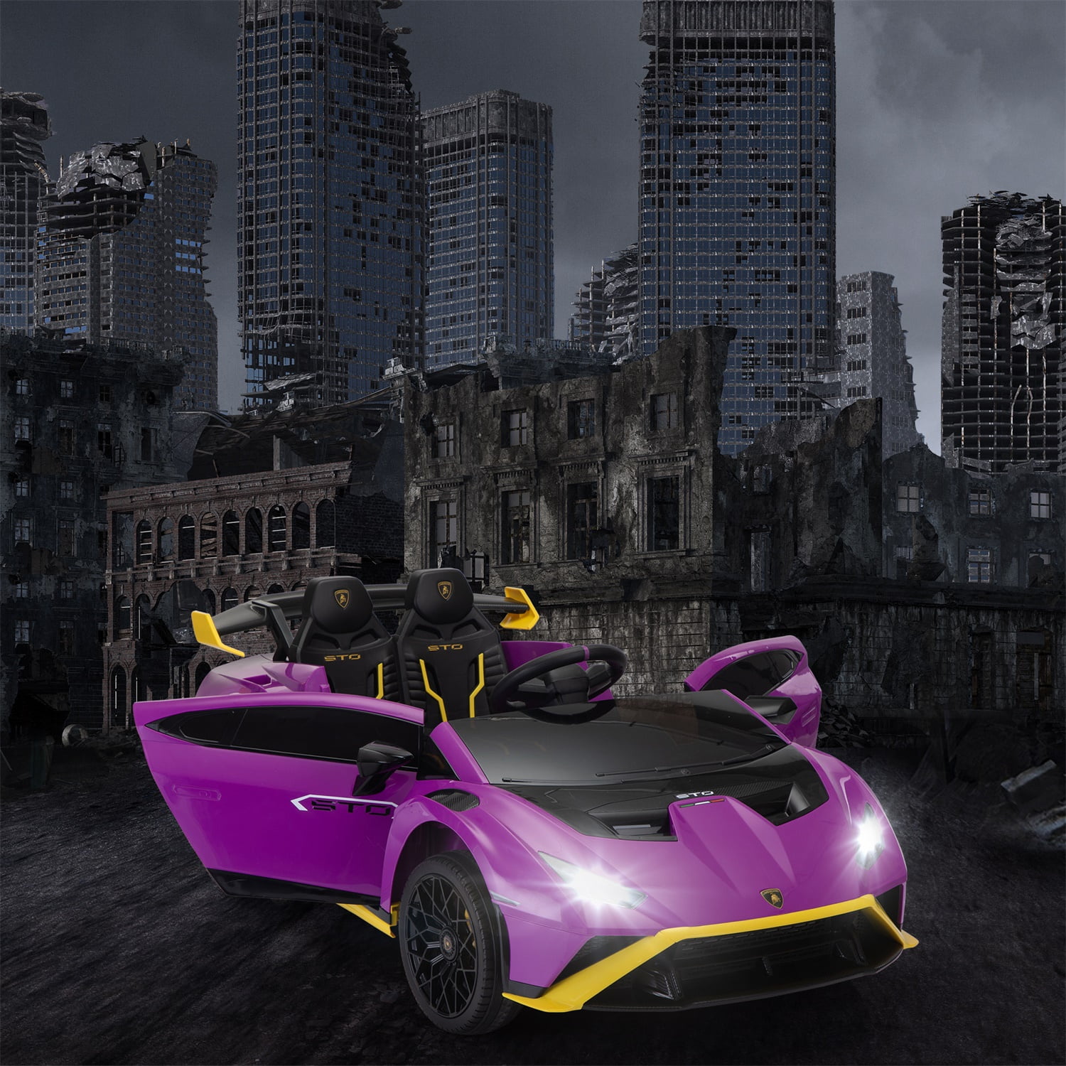 CIPACHO 12V Kids Electric Car, Licensed Lamborghini Battery Powered Sports Car with Remote Control, LED Lights, Music, USB, High-Low Speed, Drifting, Purple CIPACHO 12V Kids Electric Car, Licensed Lamborghini Battery Powered Sports Car with Remote Control, LED Lights, Music, USB, High-Low Speed, Drifting, Purple