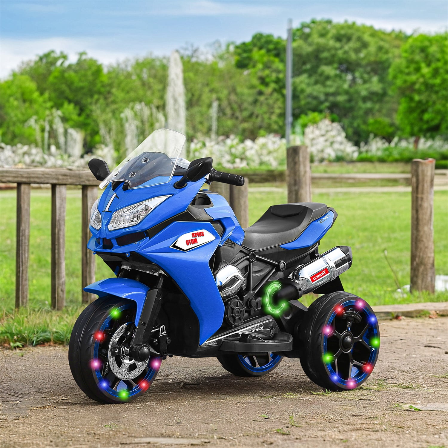 CIPACHO 12V Kids Electric Motorcycle, Electric Ride On Car Toys with 3 Lighting Wheels for Boys and Girls, Blue