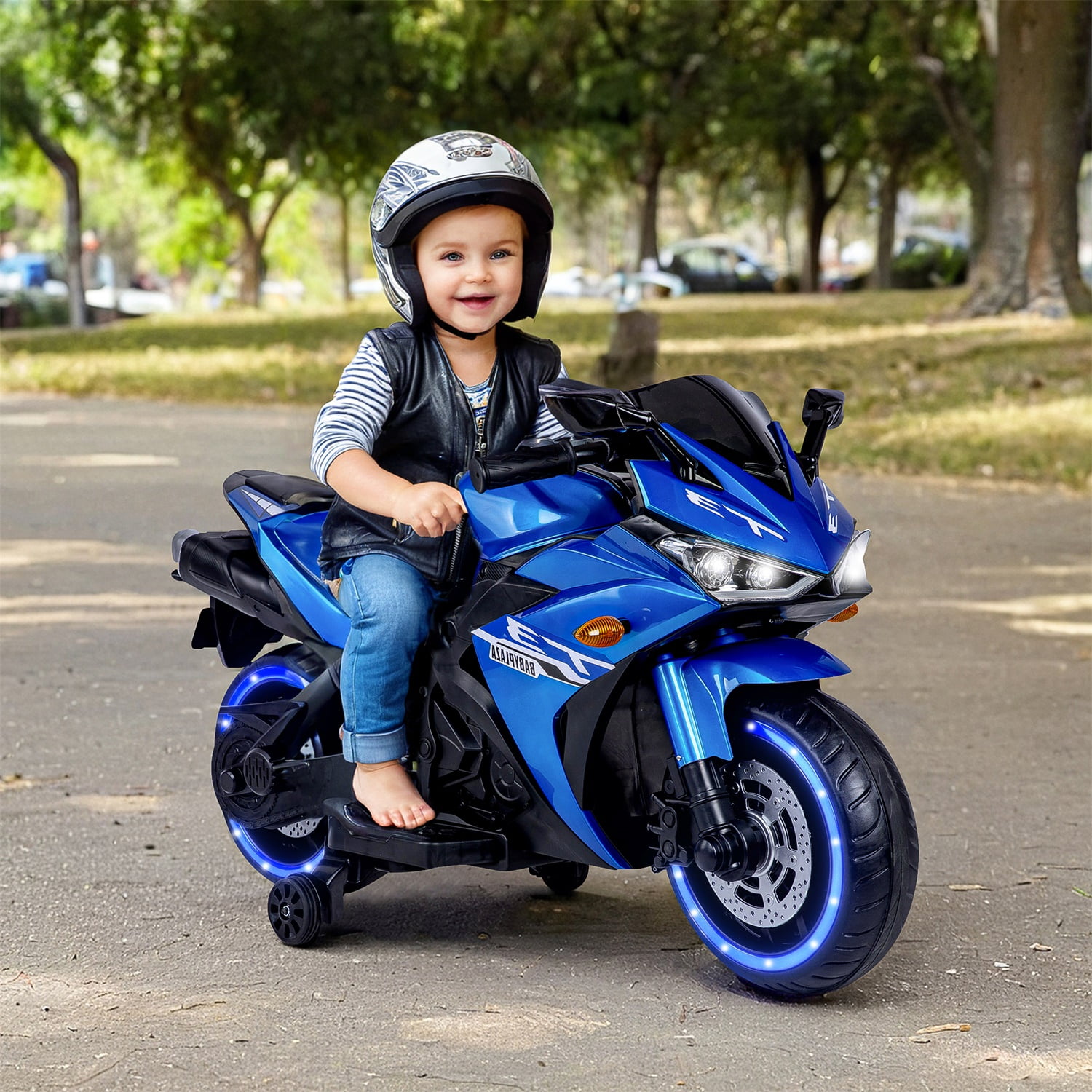 CIPACHO 12V Kids Ride On Motorcycle Toys with Training Wheels Electric Car for Boys and Girls, Blue