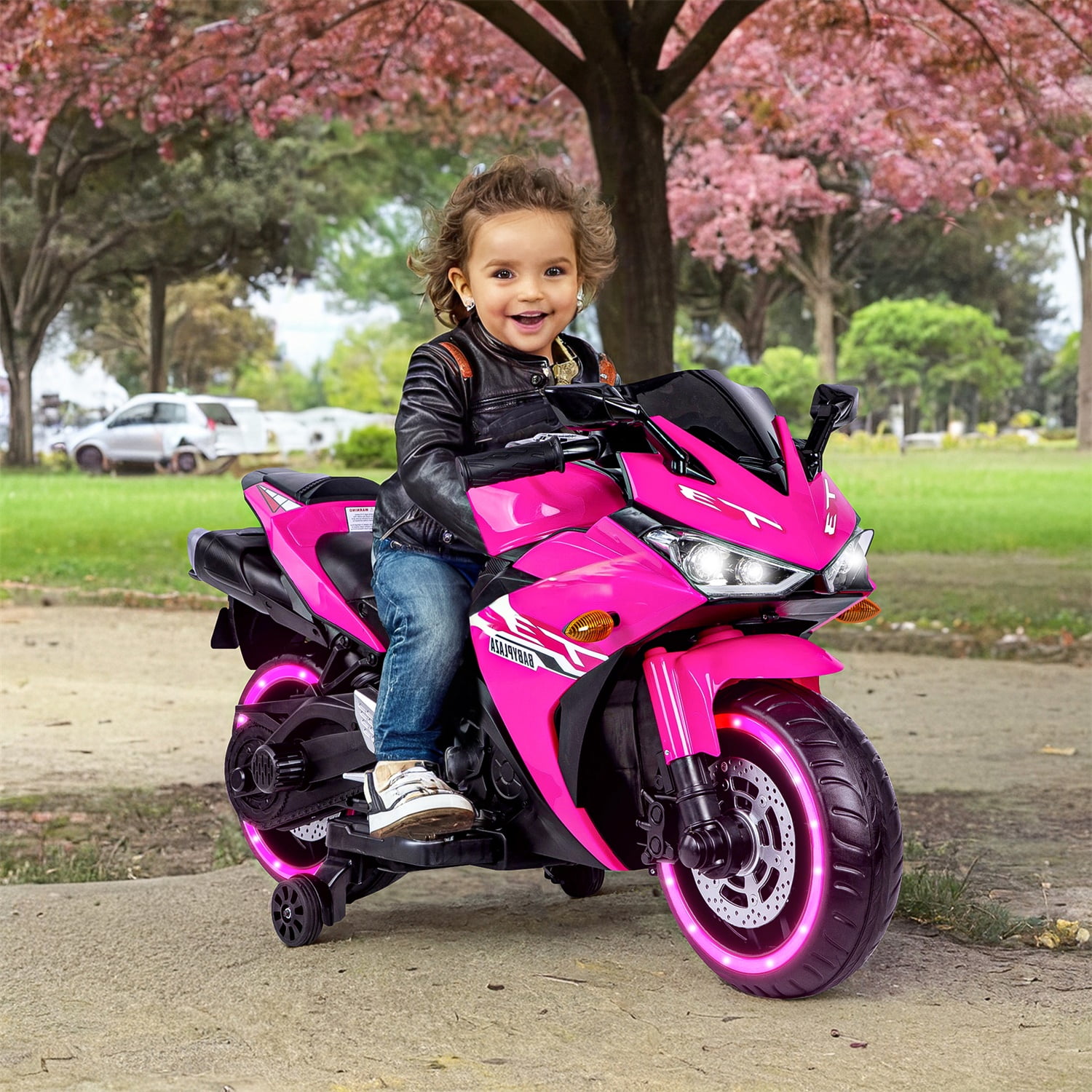 CIPACHO 12V Kids Ride On Motorcycle Toys with Training Wheels Electric Car for Boys and Girls, Pink