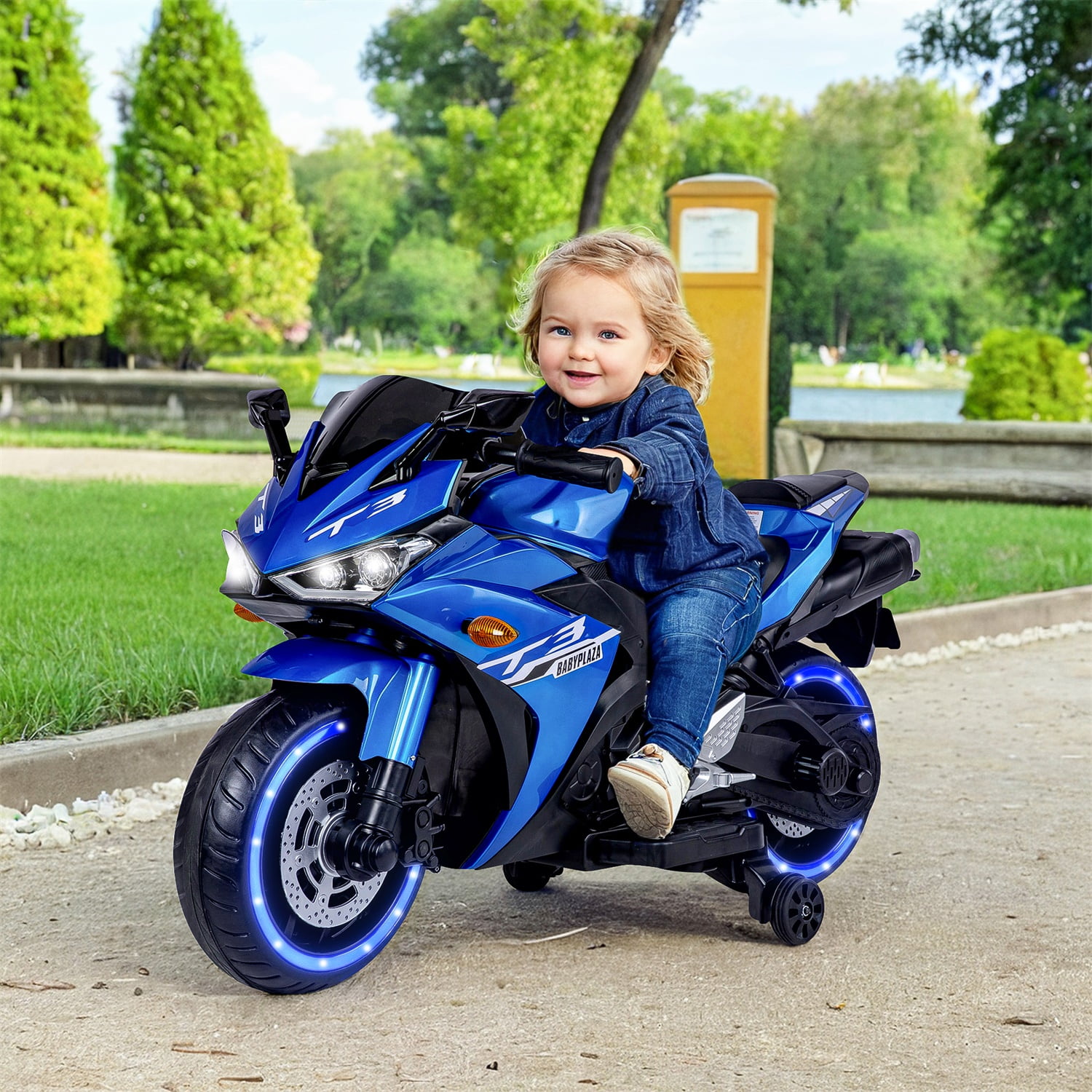 CIPACHO 12V Kids Ride On Motorcycle Toys with Training Wheels, Electric Motorcycle for Boys and Girls, Blue
