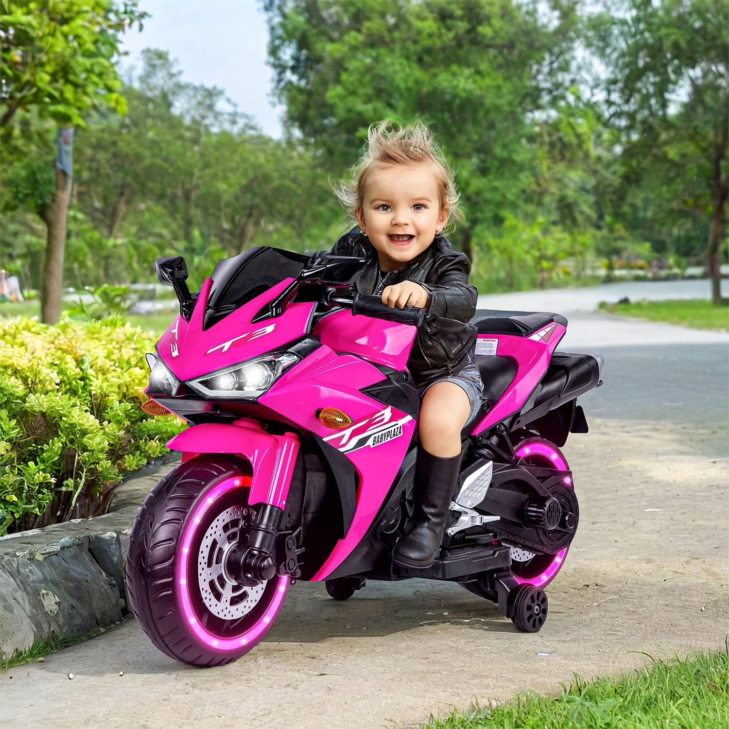 CIPACHO 12V Kids Ride On Motorcycle Toys with Training Wheels, Electric Motorcycle for Boys and Girls, Pink