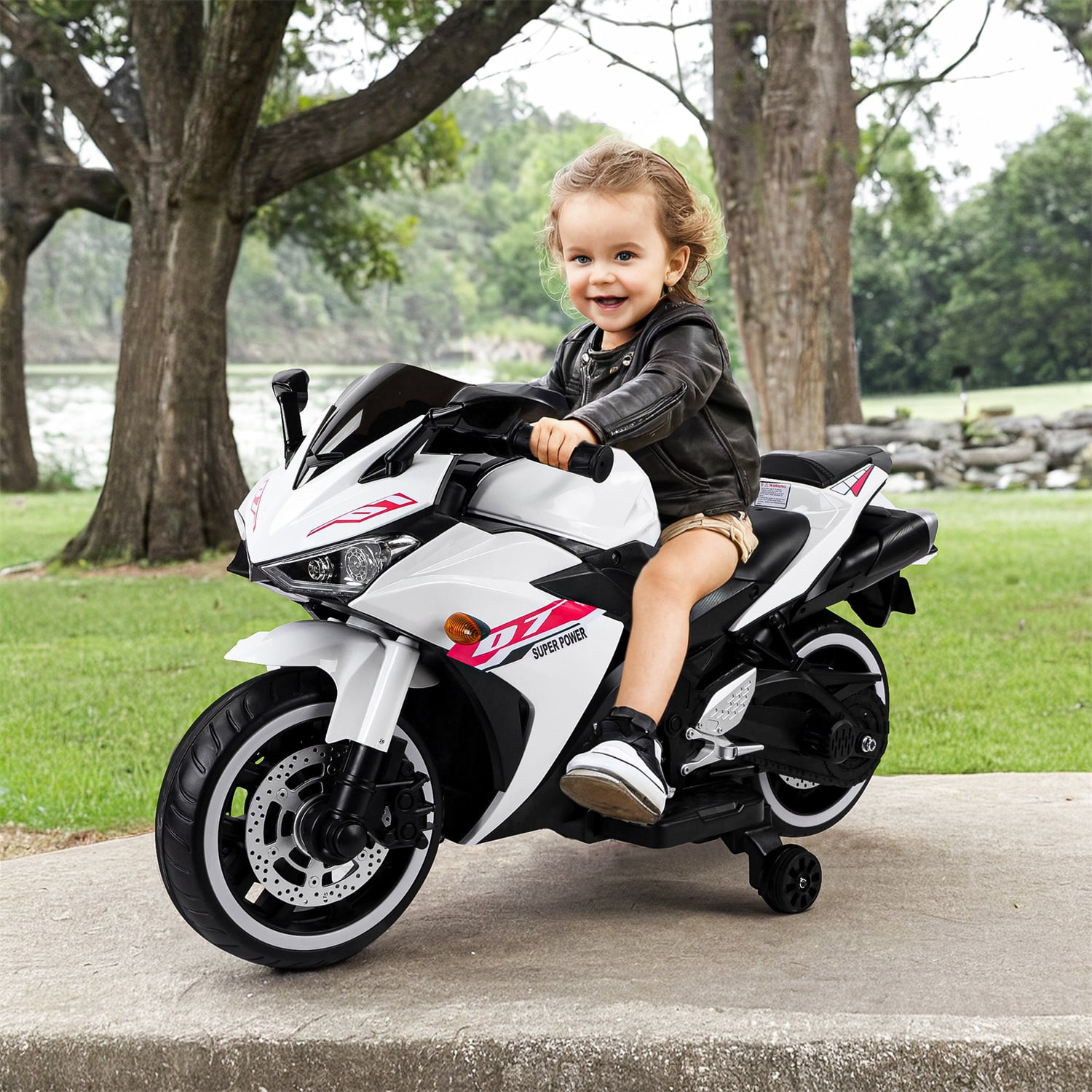 CIPACHO 12V Kids Ride On Motorcycle Toys with Training Wheels, Electric Motorcycle for Boys and Girls, White