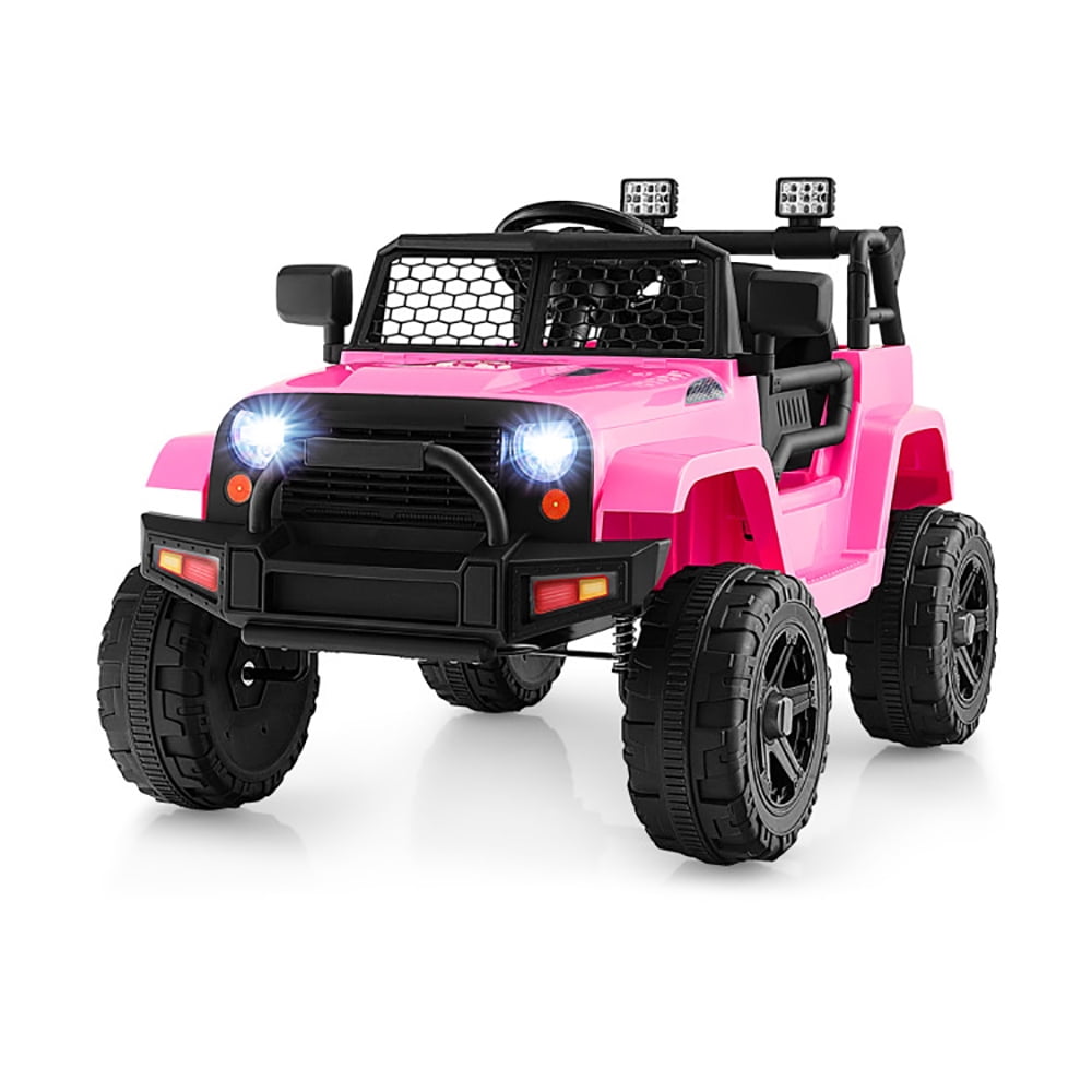 CIPACHO 12V Kids Ride On Truck with Remote Control and Headlights, 4 Wheels Battery Powered Car for Kids, Kid Driving Car Truck, Pink
