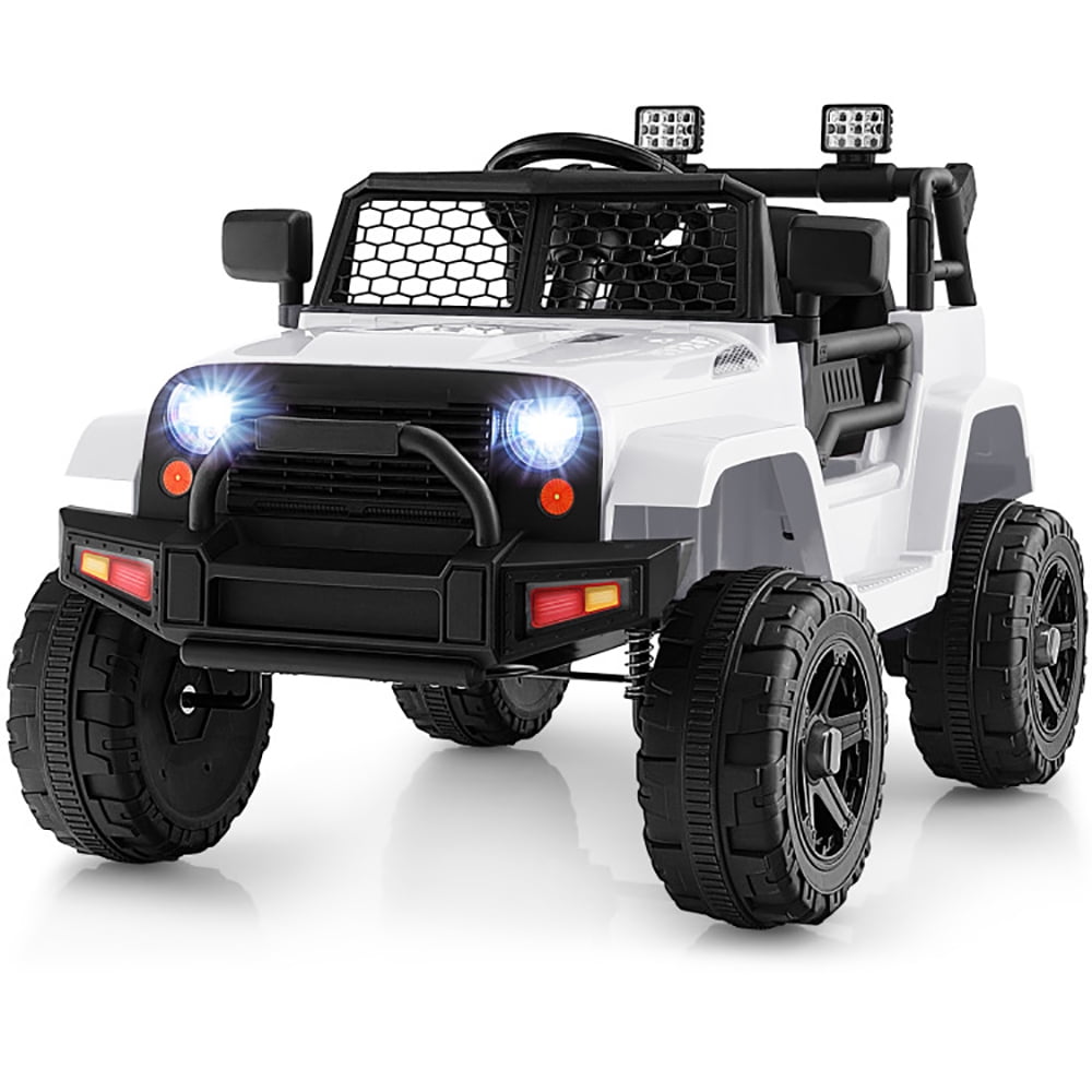 CIPACHO 12V Kids Ride On Truck with Remote Control and Headlights, 4 Wheels Battery Powered Car for Kids, Kid Driving Car Truck, White