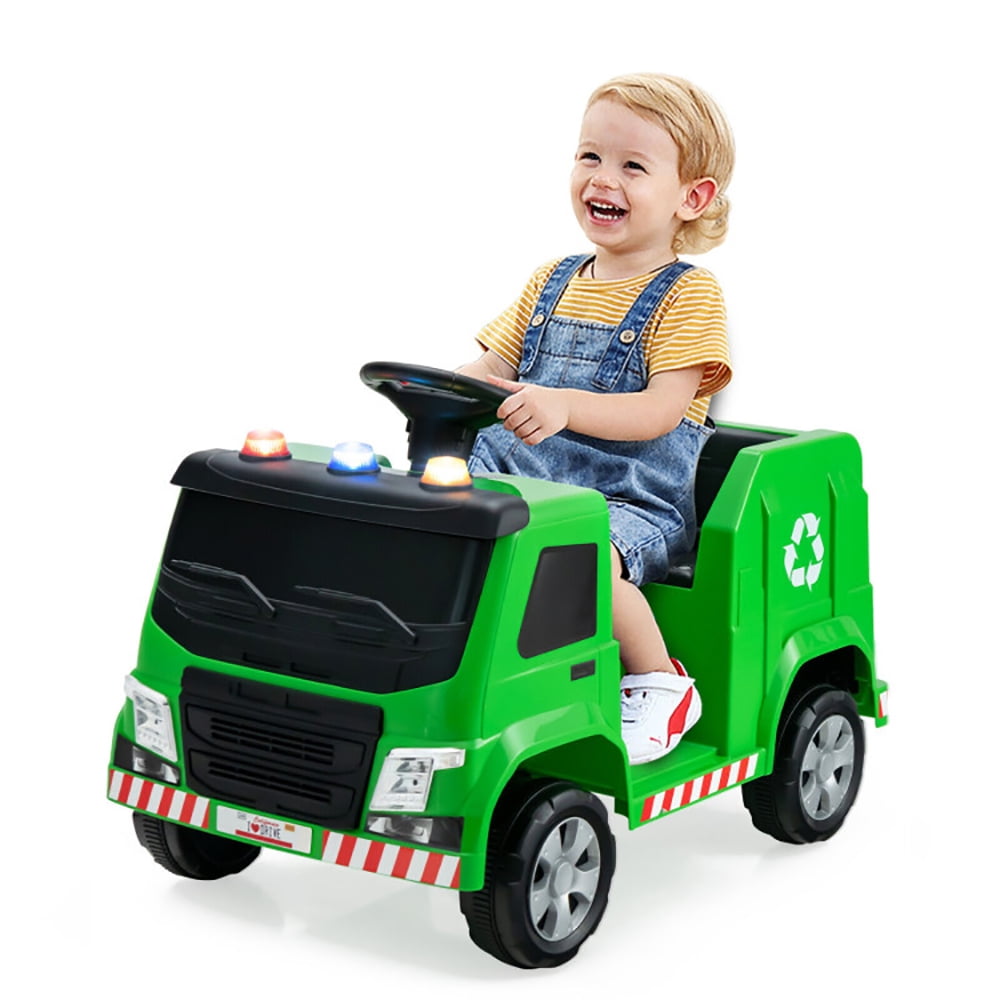 CIPACHO 12V Kids Ride-on Garbage Truck with Warning Lights and 6 Recycling Accessories, Battery Powered Kids Car, Holiday Birthday Gift for Kids Ages 3-8, Green