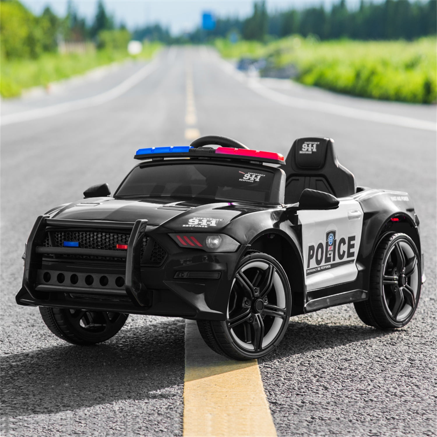 CIPACHO 12V Powered Ride On Car for Kids, Electric Police Car with 2.4GHZ Remote Control, LED Lights, Siren, Microphone, Black