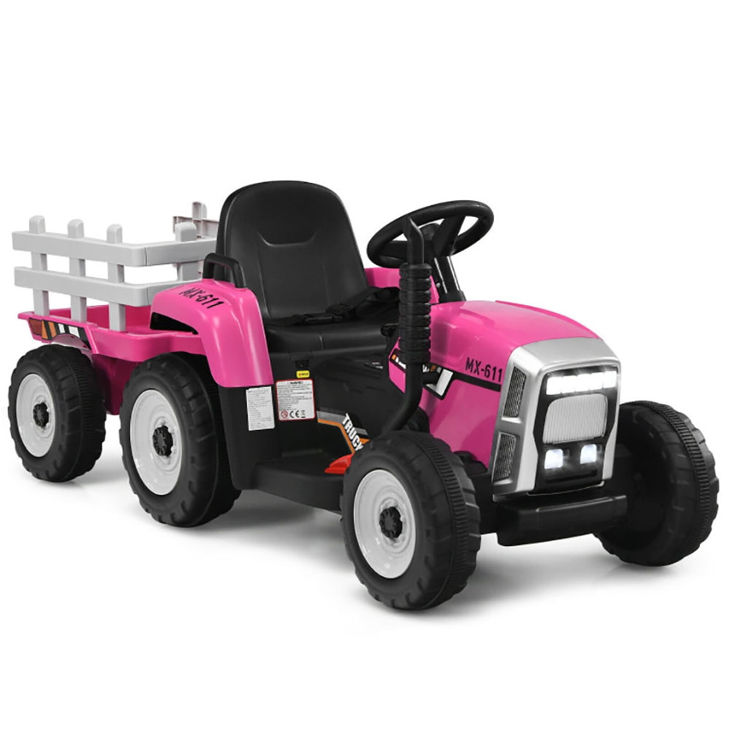 CIPACHO 12V Ride on Tractor with 3-Gear-Shift Ground Loader, Tractor Toys for Kids 3+, Pink